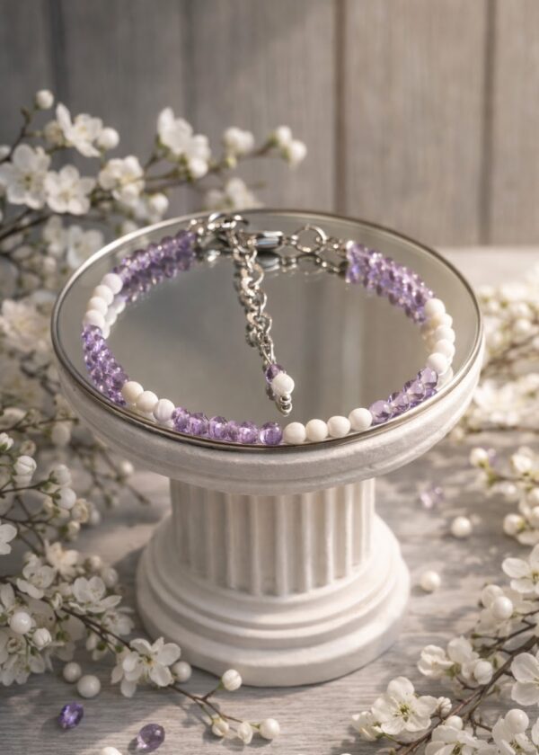 BRACELET PIERRES NATURELLES NACRE ET AMETHYSTE FACETTEES