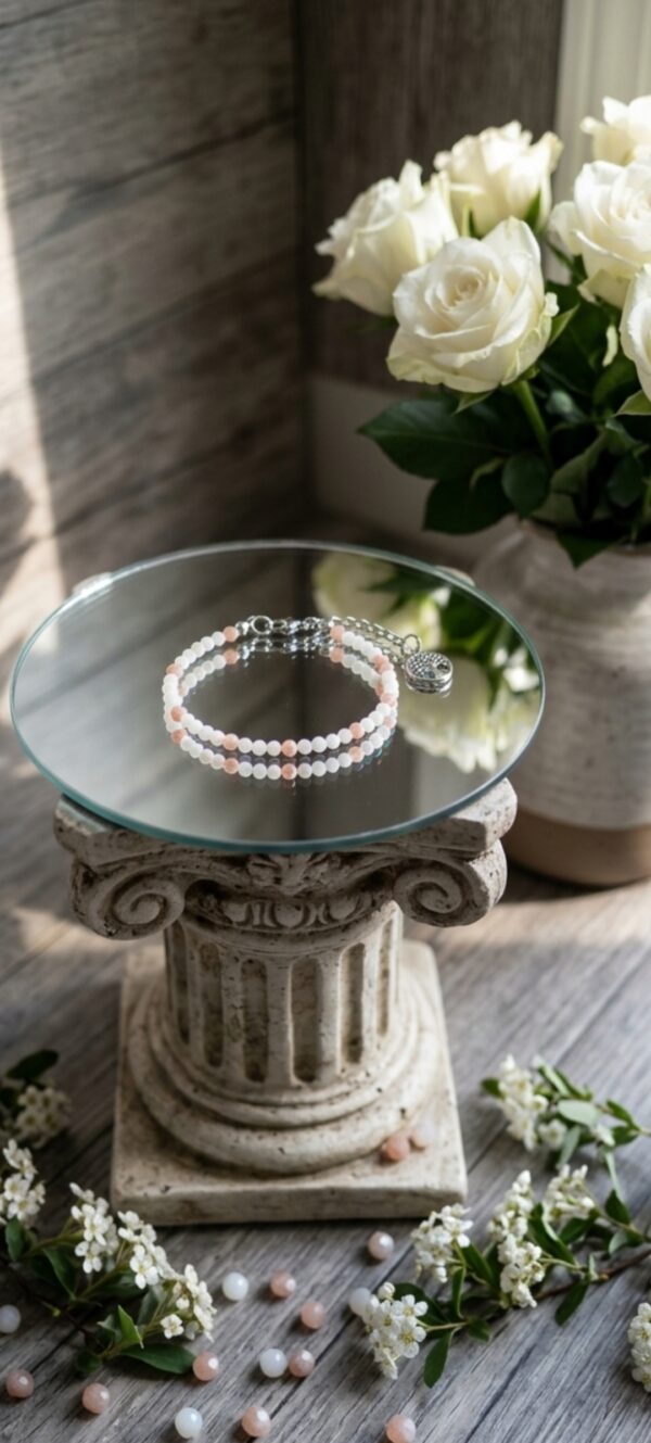 BRACELET PIERRES NATURELLES NACRE ET PIERRE DE SOLEIL FACETTEES