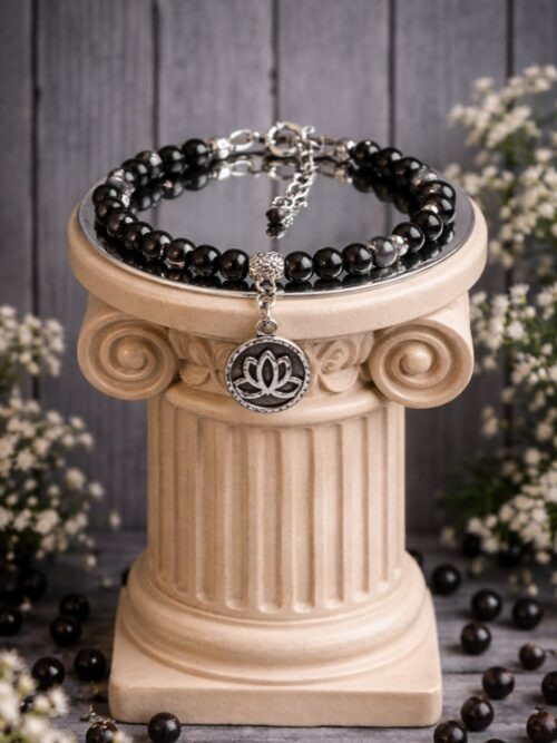 BRACELET PIERRES NATURELLES OBSIDIENNE OEIL CELESTE ARGENTE