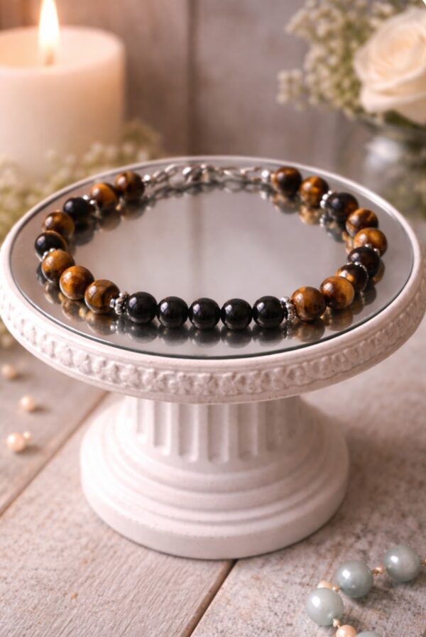 BRACELET PIERRES NATURELLES OEIL DE TIGRE ET ONYX (modèle homme)