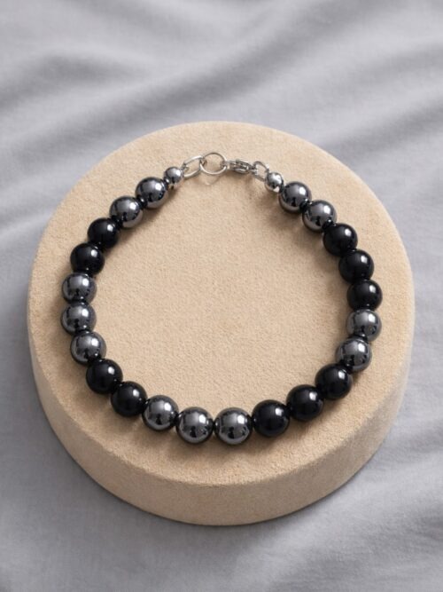 BRACELET PIERRES NATURELLES ONYX ET HEMATITE