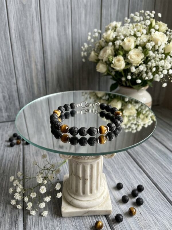 BRACELET PIERRES NATURELLES PIERRE DE LAVE ET OEIL DE TIGRE (modèle homme)