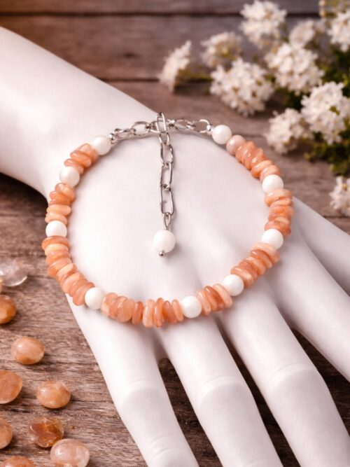 BRACELET PIERRES NATURELLES PIERRE DE LUNE PECHE ET NACRE