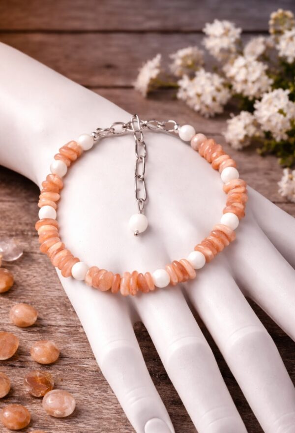 BRACELET PIERRES NATURELLES PIERRE DE LUNE PECHE ET NACRE