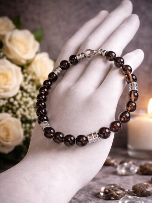 BRACELET PIERRES NATURELLES QUARTZ FUME (modèle homme)