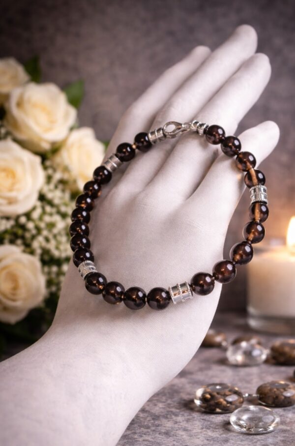 BRACELET PIERRES NATURELLES QUARTZ FUME (modèle homme)