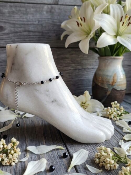 BRACELET DE CHEVILLE PIERRES NATURELLE SPINELLE NOIRE FACETTEE