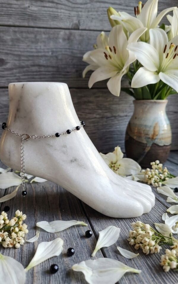 BRACELET DE CHEVILLE PIERRES NATURELLE SPINELLE NOIRE FACETTEE