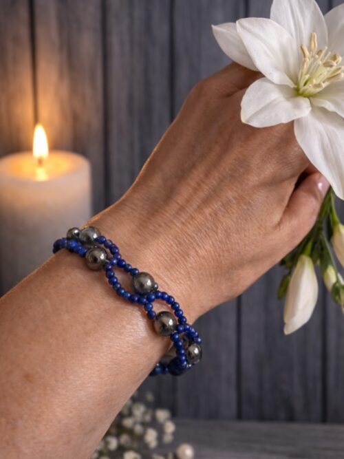 BRACELET PIERRES NATURELLES LAPIS LAZULI ET HEMATITE