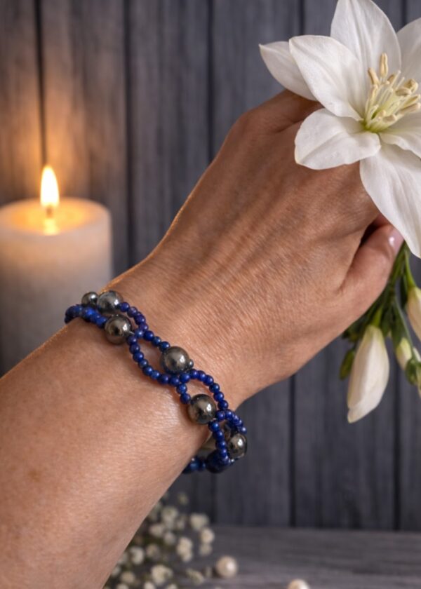 BRACELET PIERRES NATURELLES LAPIS LAZULI ET HEMATITE