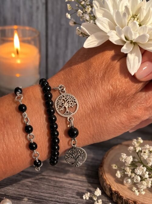 BRACELET TRIPLE PIERRES NATURELLES ONYX