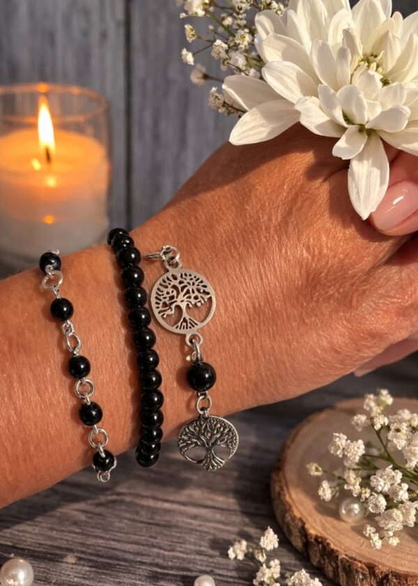 BRACELET TRIPLE PIERRES NATURELLES ONYX