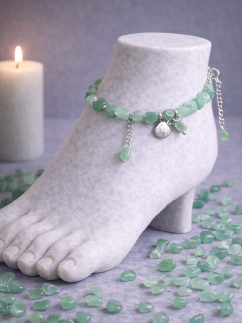 CHAINE DE CHEVILLE PIERRES NATURELLES AVENTURINE VERTE