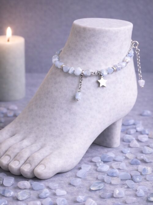 CHAINE DE CHEVILLE PIERRES NATURELLES CALCEDOINE