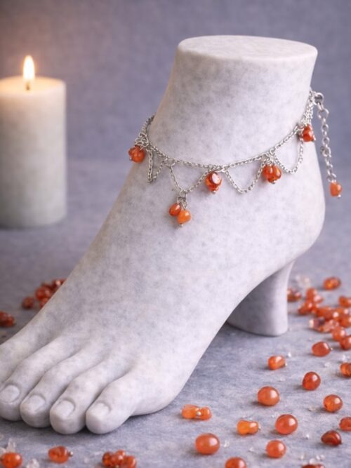 CHAINE DE CHEVILLE PIERRES NATURELLES CORNALINE