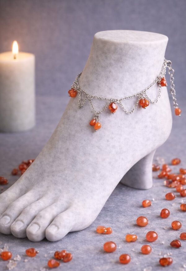 CHAINE DE CHEVILLE PIERRES NATURELLES CORNALINE