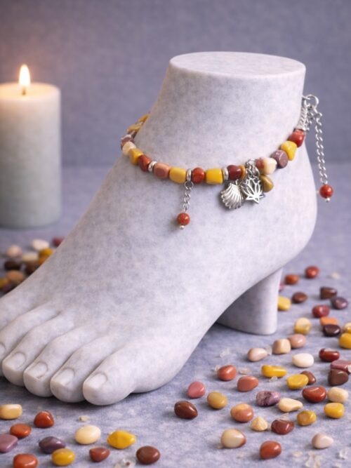 CHAINE DE CHEVILLE PIERRES NATURELLES JASPE MOKAÏTE