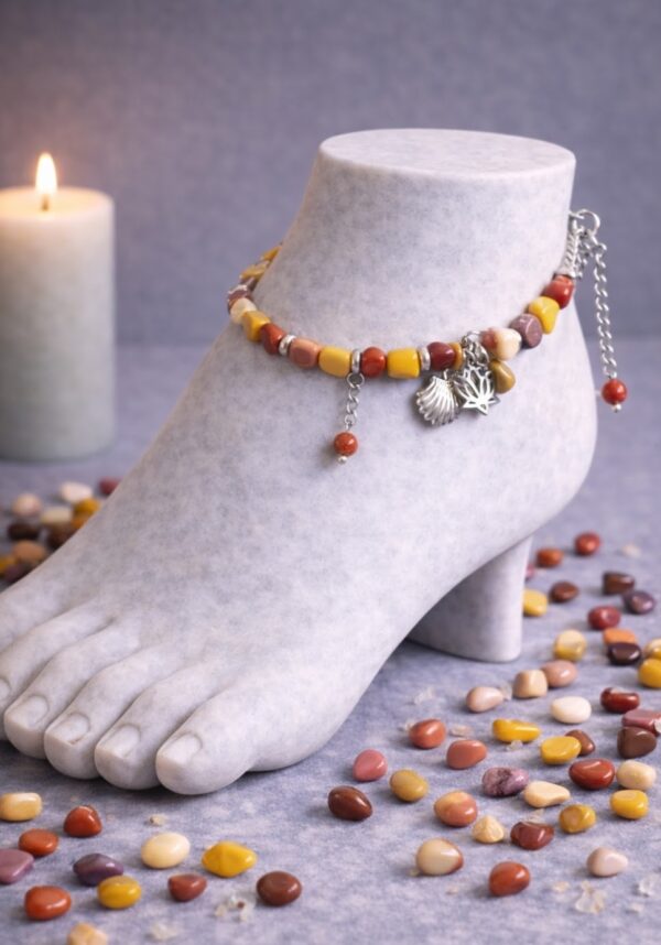 CHAINE DE CHEVILLE PIERRES NATURELLES JASPE MOKAÏTE