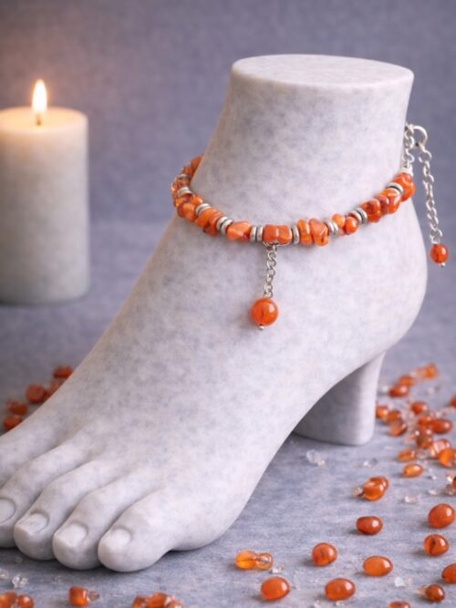 CHAINE DE CHEVILLE PIERRE NATURELLES CORNALINE