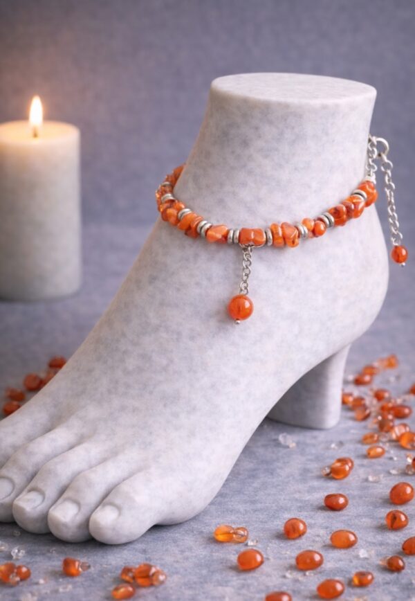 CHAINE DE CHEVILLE PIERRE NATURELLES CORNALINE