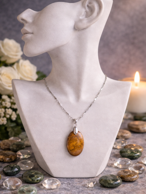 CHAINE ET PENDENTIF PIERRE NATURELLE JASPE MARIAM
