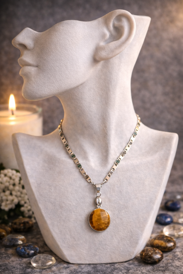 CHAINE ET PENDENTIF PIERRE NATURELLE OEIL DE TIGRE FACETTE