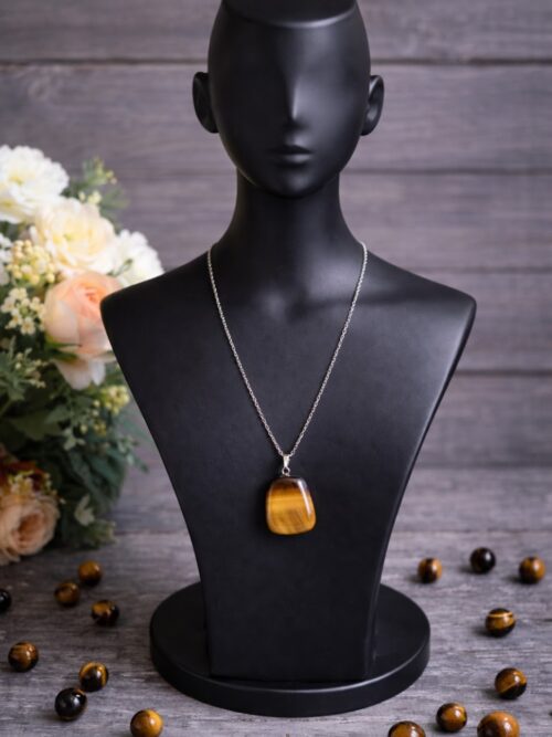 CHAINE ET PENDENTIF PIERRES NATURELLES OEIL DE TIGRE