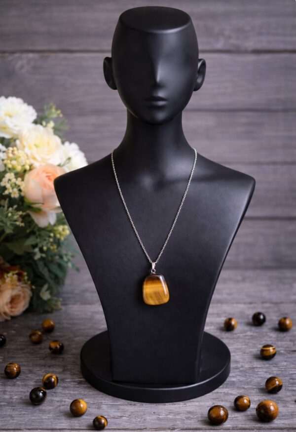 CHAINE ET PENDENTIF PIERRES NATURELLES OEIL DE TIGRE