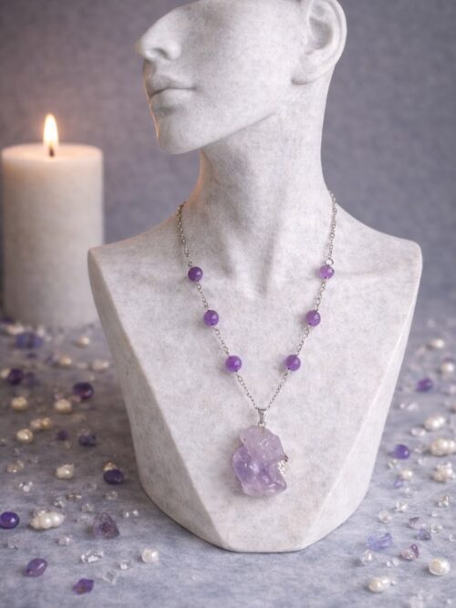 CHAINE ET PENDENTIF PIERRES NATURELLES AMETHYSTE
