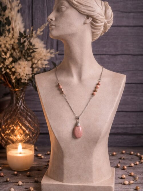 CHAINE ET PENDENTIF PIERRES NATURELLES RHODONITE