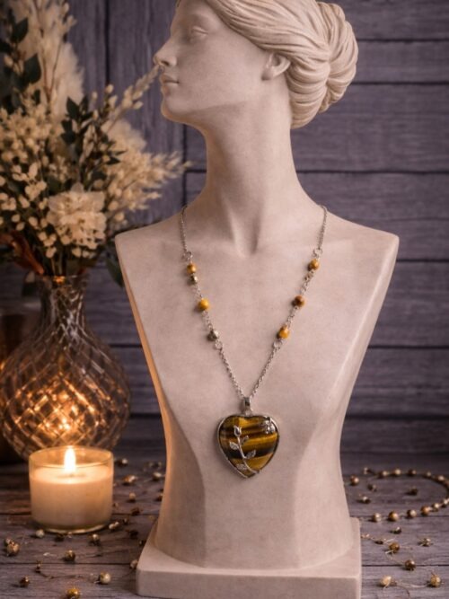 CHAINE ET PENDENTIF PIERRES NATURELLES OEIL DE TIGRE