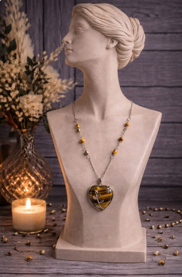 CHAINE ET PENDENTIF PIERRES NATURELLES OEIL DE TIGRE