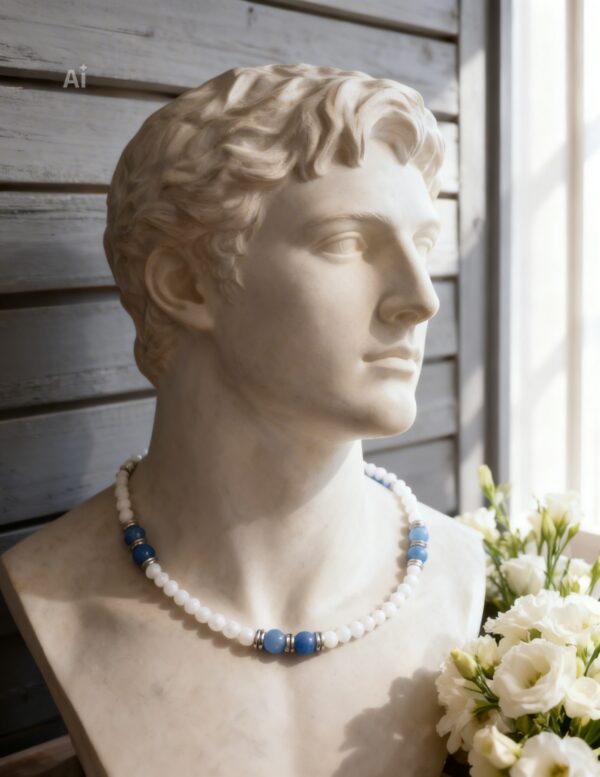 COLLIER PIERRES NATURELLES NACRE ET AVENTURINE BLEUE (modèle homme)