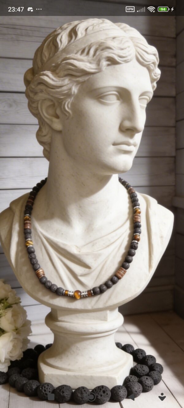 COLLIER PIERRES NATURELLES PIERRE DE LAVE ET OEIL DE TIGRE (modèle homme)