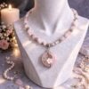 COLLIER PIERRES NATURELLES QUARTZ ROSE ET PENDENTIF