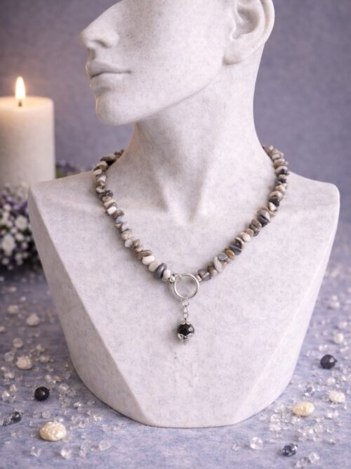 COLLIER RAS LE COU PIERRES NATURELLES LABRADORITE ET HEMATITE