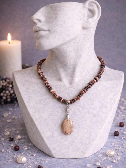 COLLIER ET PENDENTIF PIERRES NATURELLES RHODONITE