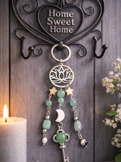PORTE-CLES PIERRES NATURELLES AVENTURINE VERTE+PENDENTIF CLE