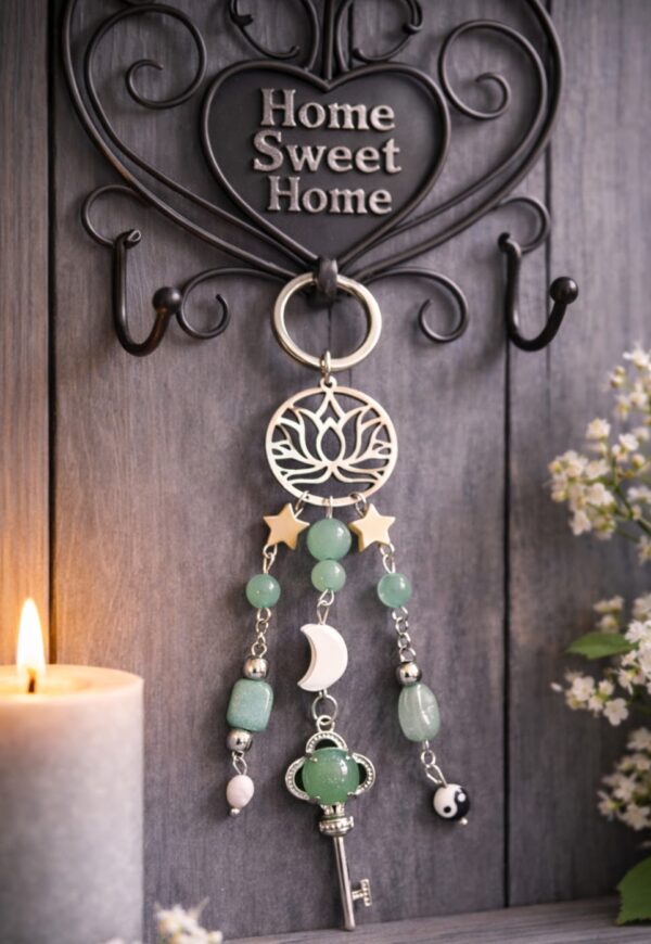 PORTE-CLES PIERRES NATURELLES AVENTURINE VERTE+PENDENTIF CLE