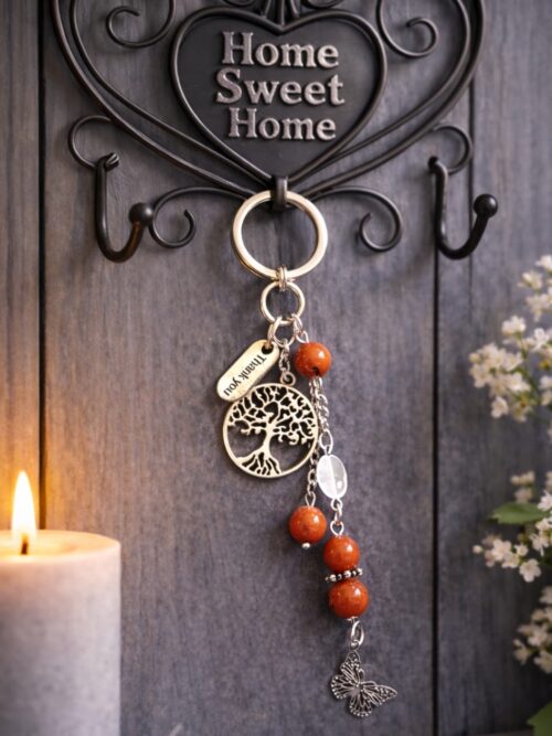 PORTE-CLES PIERRES NATURELLES JASPE ROUGE ET CRISTAL DE ROCHE