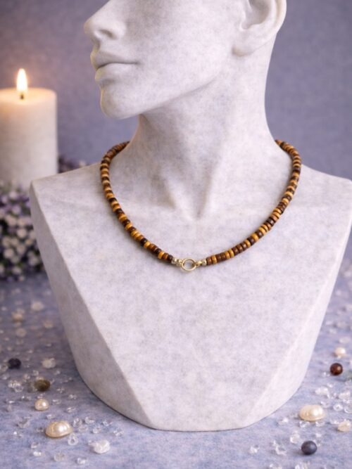 COLLIER RAS LE COU PIERRES NATURELLES OEIL DE TIGRE