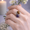 Bague double Œil de tigre et Améthyste véritable